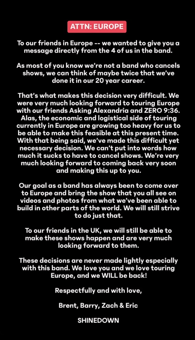 shinedown tour 2022 europe